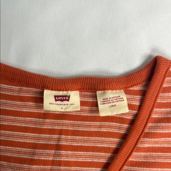 Levi's V-Neck Orange Striped Tee - Picture 2 of 5